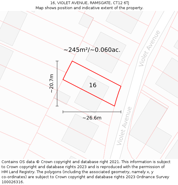 16, VIOLET AVENUE, RAMSGATE, CT12 6TJ: Plot and title map