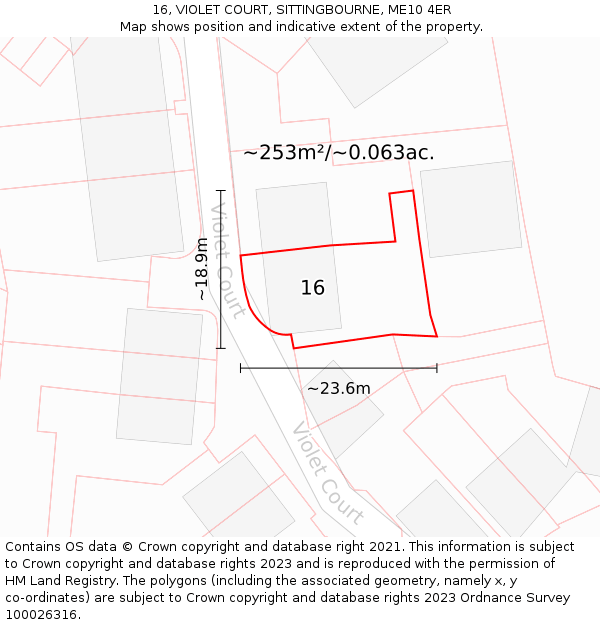 16, VIOLET COURT, SITTINGBOURNE, ME10 4ER: Plot and title map