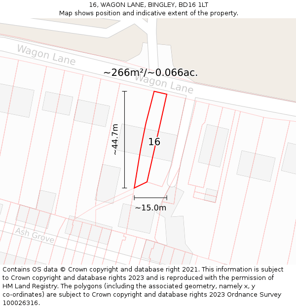 16, WAGON LANE, BINGLEY, BD16 1LT: Plot and title map