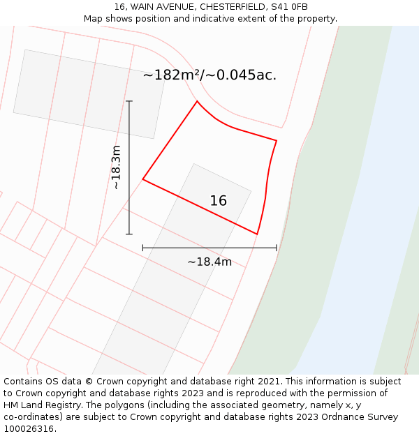 16, WAIN AVENUE, CHESTERFIELD, S41 0FB: Plot and title map