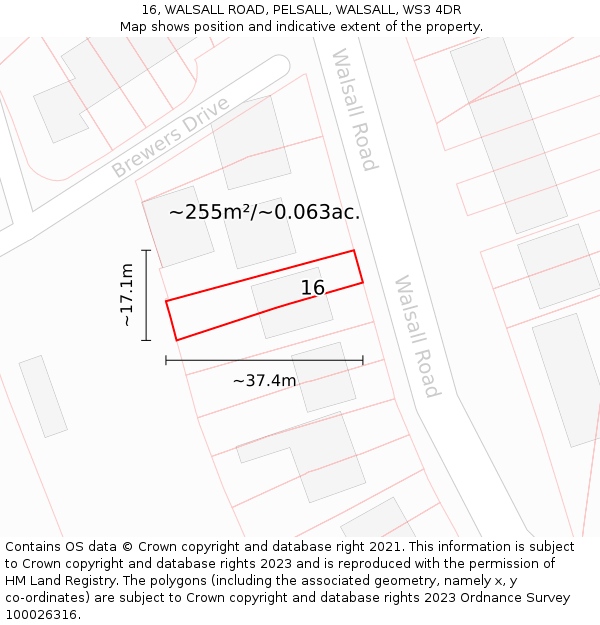 16, WALSALL ROAD, PELSALL, WALSALL, WS3 4DR: Plot and title map