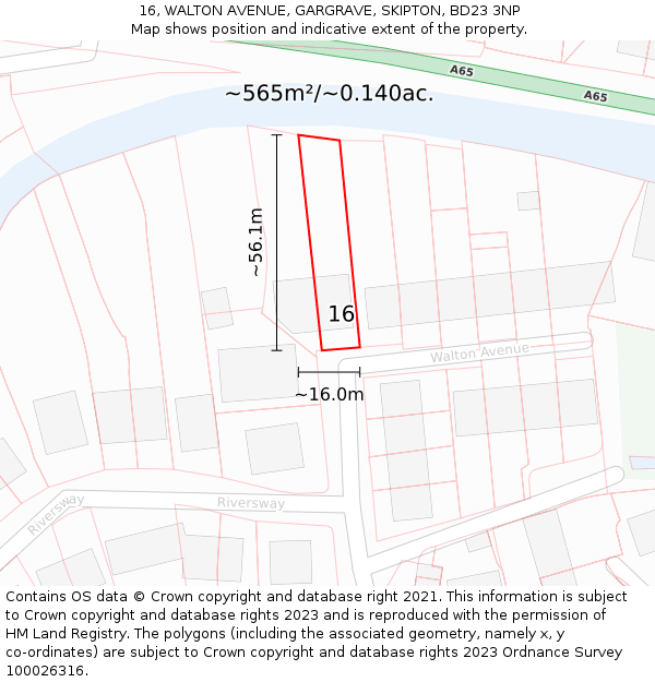 16, WALTON AVENUE, GARGRAVE, SKIPTON, BD23 3NP: Plot and title map