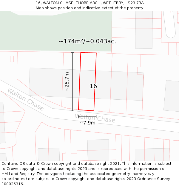 16, WALTON CHASE, THORP ARCH, WETHERBY, LS23 7RA: Plot and title map