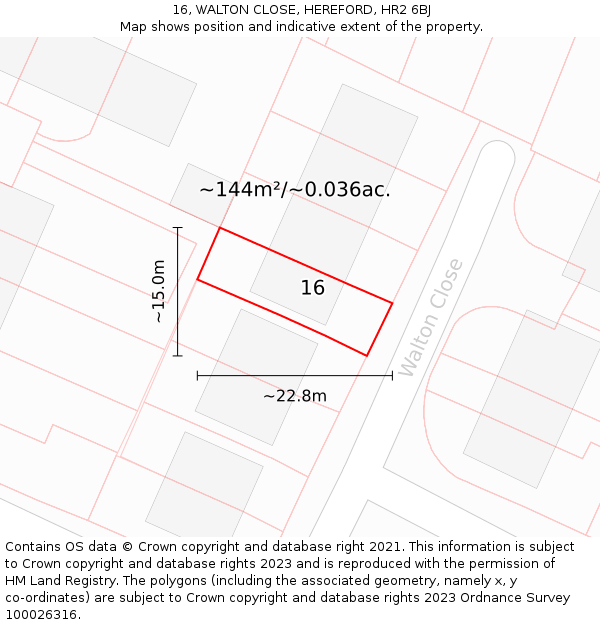 16, WALTON CLOSE, HEREFORD, HR2 6BJ: Plot and title map