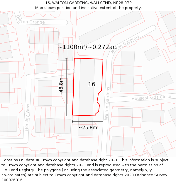 16, WALTON GARDENS, WALLSEND, NE28 0BP: Plot and title map