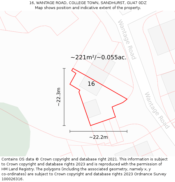 16, WANTAGE ROAD, COLLEGE TOWN, SANDHURST, GU47 0DZ: Plot and title map