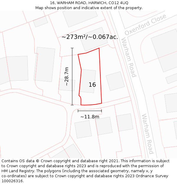 16, WARHAM ROAD, HARWICH, CO12 4UQ: Plot and title map