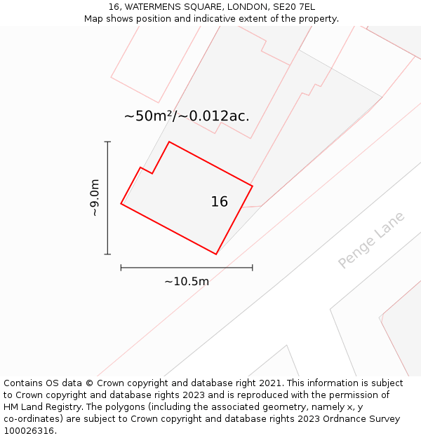 16, WATERMENS SQUARE, LONDON, SE20 7EL: Plot and title map