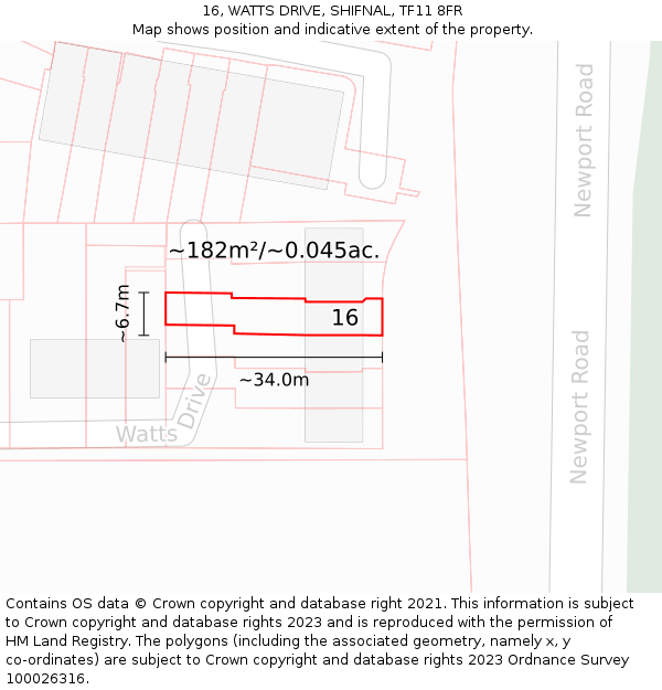 16, WATTS DRIVE, SHIFNAL, TF11 8FR: Plot and title map