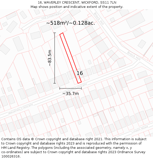 16, WAVERLEY CRESCENT, WICKFORD, SS11 7LN: Plot and title map