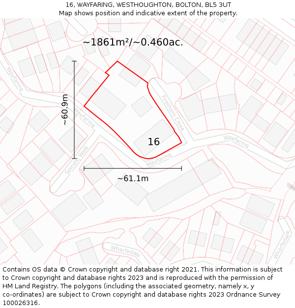 16, WAYFARING, WESTHOUGHTON, BOLTON, BL5 3UT: Plot and title map