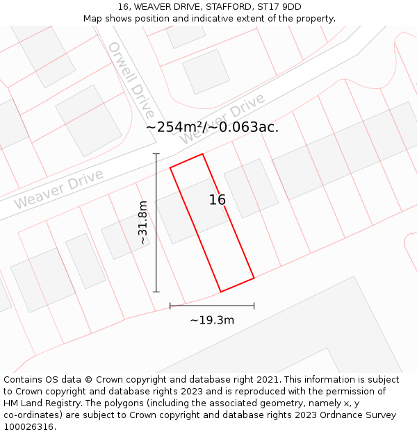 16, WEAVER DRIVE, STAFFORD, ST17 9DD: Plot and title map