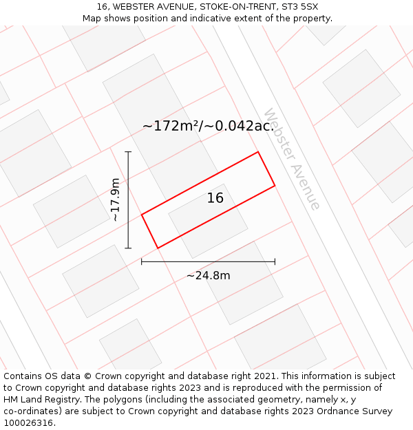 16, WEBSTER AVENUE, STOKE-ON-TRENT, ST3 5SX: Plot and title map