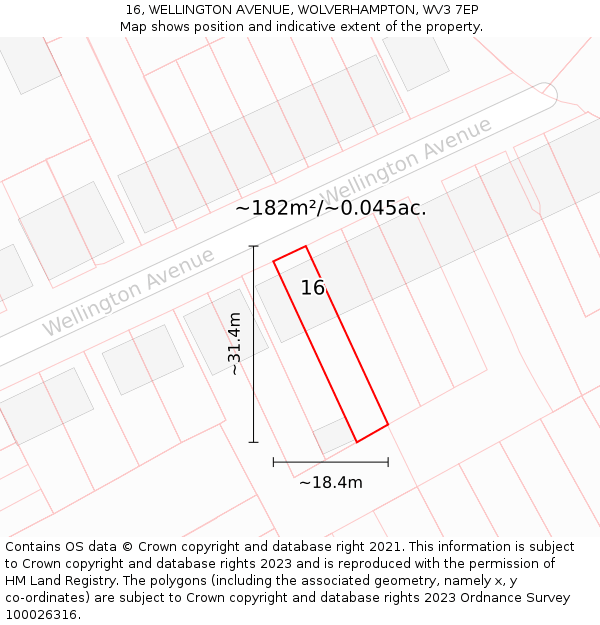 16, WELLINGTON AVENUE, WOLVERHAMPTON, WV3 7EP: Plot and title map