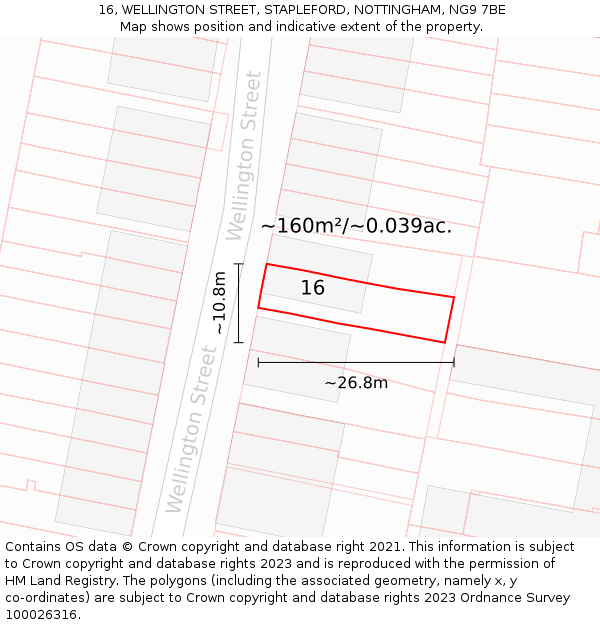 16, WELLINGTON STREET, STAPLEFORD, NOTTINGHAM, NG9 7BE: Plot and title map