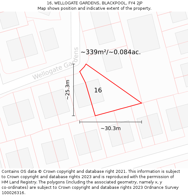 16, WELLOGATE GARDENS, BLACKPOOL, FY4 2JP: Plot and title map