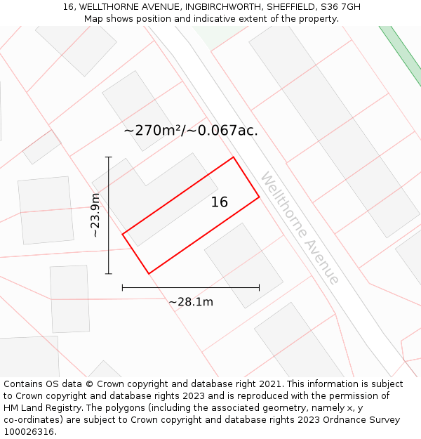 16, WELLTHORNE AVENUE, INGBIRCHWORTH, SHEFFIELD, S36 7GH: Plot and title map