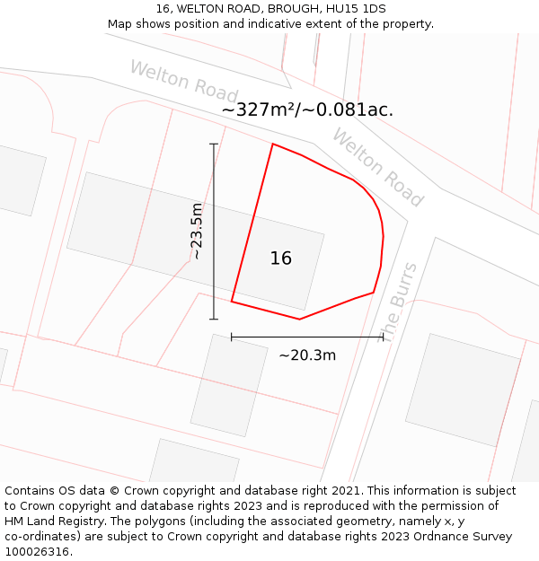 16, WELTON ROAD, BROUGH, HU15 1DS: Plot and title map