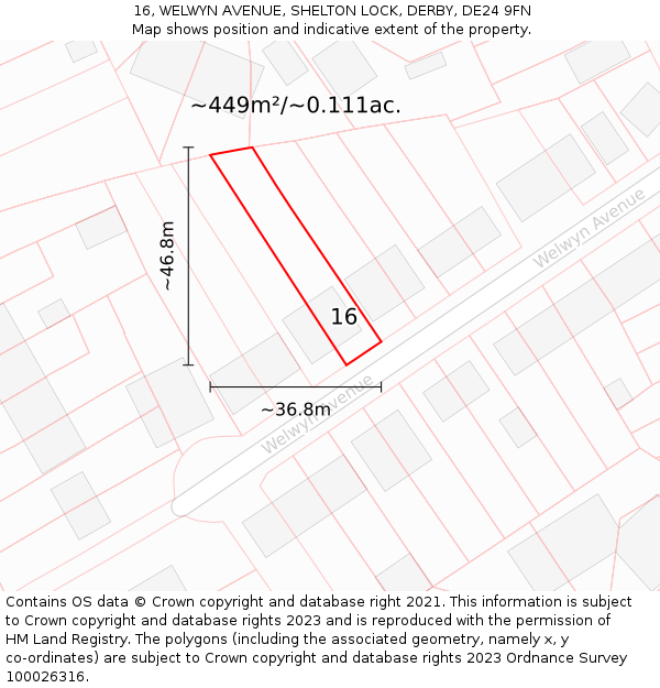 16, WELWYN AVENUE, SHELTON LOCK, DERBY, DE24 9FN: Plot and title map