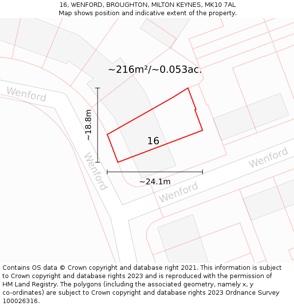 16, WENFORD, BROUGHTON, MILTON KEYNES, MK10 7AL: Plot and title map