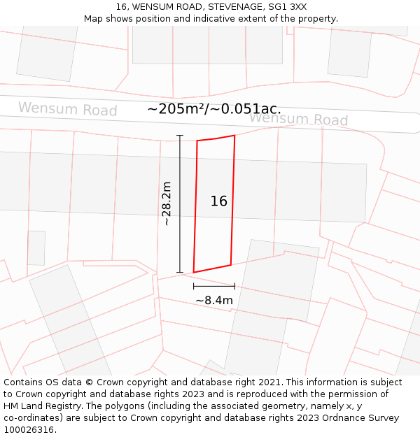 16, WENSUM ROAD, STEVENAGE, SG1 3XX: Plot and title map