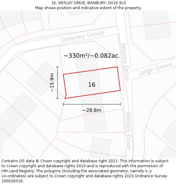 16, WESLEY DRIVE, BANBURY, OX16 9LS: Plot and title map