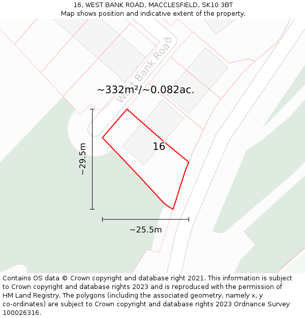 16, WEST BANK ROAD, MACCLESFIELD, SK10 3BT: Plot and title map