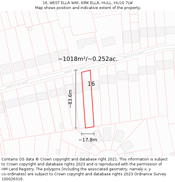 16, WEST ELLA WAY, KIRK ELLA, HULL, HU10 7LW: Plot and title map