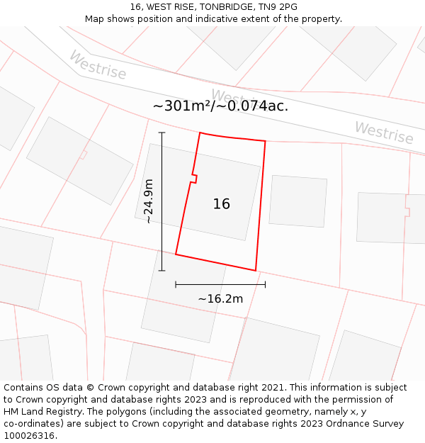 16, WEST RISE, TONBRIDGE, TN9 2PG: Plot and title map