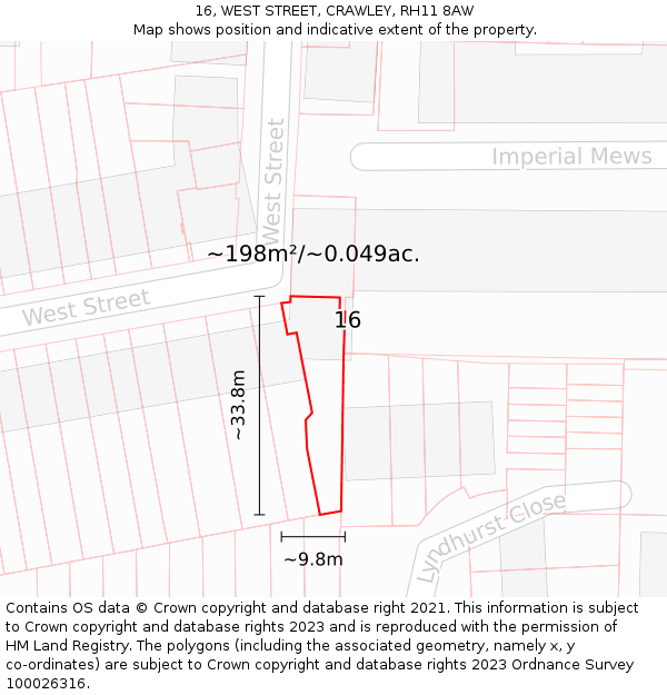 16, WEST STREET, CRAWLEY, RH11 8AW: Plot and title map