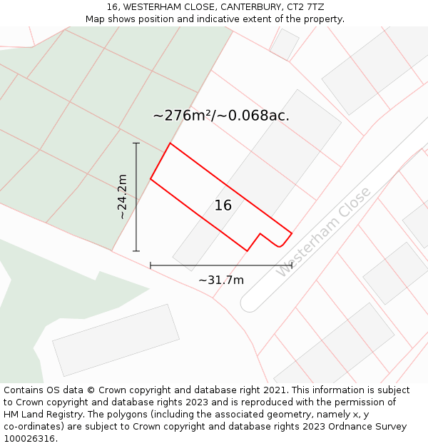 16, WESTERHAM CLOSE, CANTERBURY, CT2 7TZ: Plot and title map