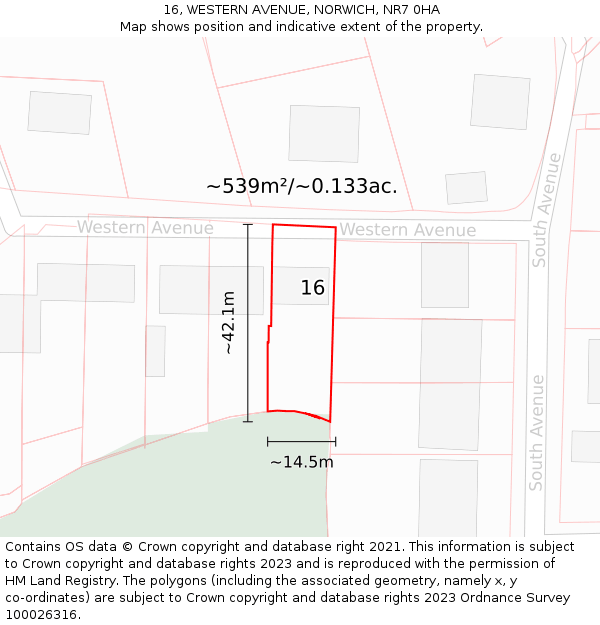 16, WESTERN AVENUE, NORWICH, NR7 0HA: Plot and title map