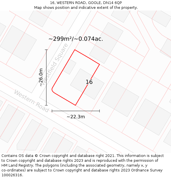 16, WESTERN ROAD, GOOLE, DN14 6QP: Plot and title map