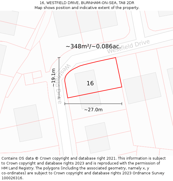 16, WESTFIELD DRIVE, BURNHAM-ON-SEA, TA8 2DR: Plot and title map