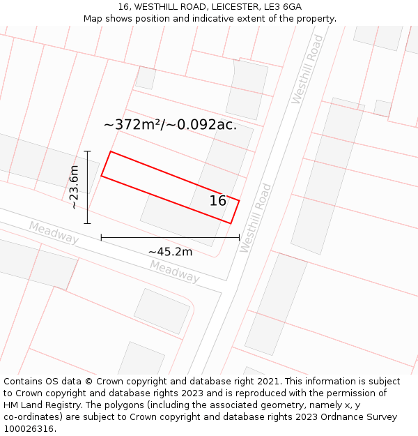 16, WESTHILL ROAD, LEICESTER, LE3 6GA: Plot and title map