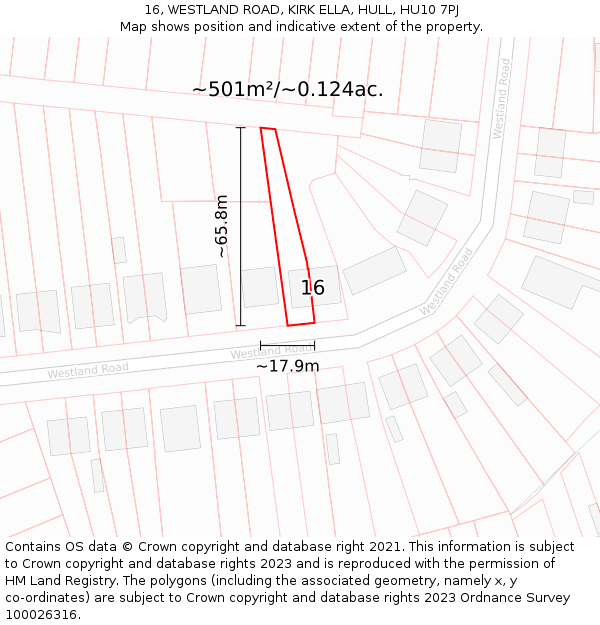 16, WESTLAND ROAD, KIRK ELLA, HULL, HU10 7PJ: Plot and title map