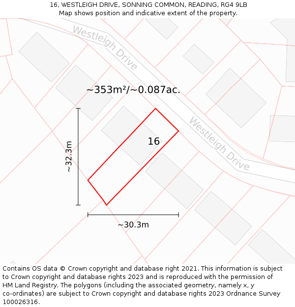 16, WESTLEIGH DRIVE, SONNING COMMON, READING, RG4 9LB: Plot and title map