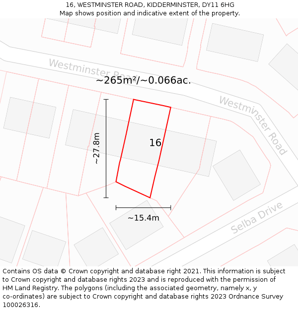 16, WESTMINSTER ROAD, KIDDERMINSTER, DY11 6HG: Plot and title map