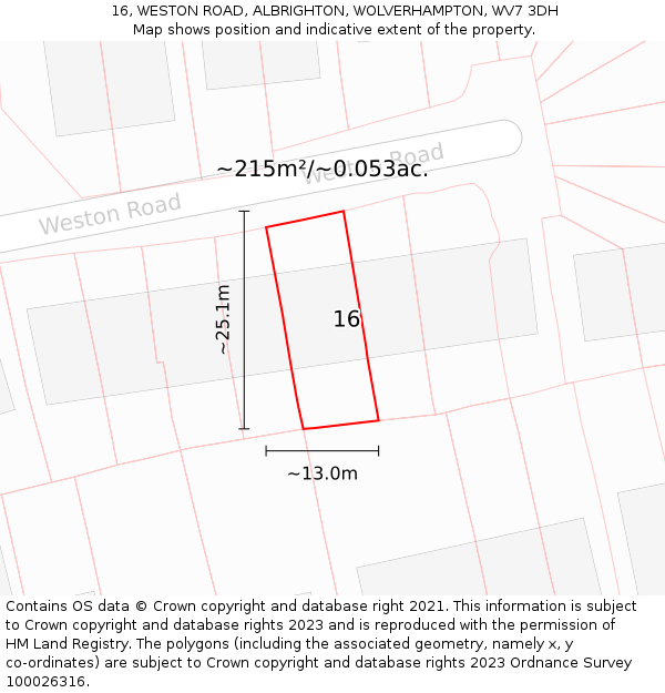 16, WESTON ROAD, ALBRIGHTON, WOLVERHAMPTON, WV7 3DH: Plot and title map