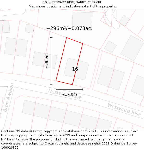 16, WESTWARD RISE, BARRY, CF62 6PL: Plot and title map