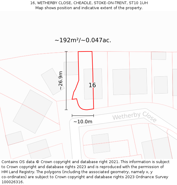 16, WETHERBY CLOSE, CHEADLE, STOKE-ON-TRENT, ST10 1UH: Plot and title map