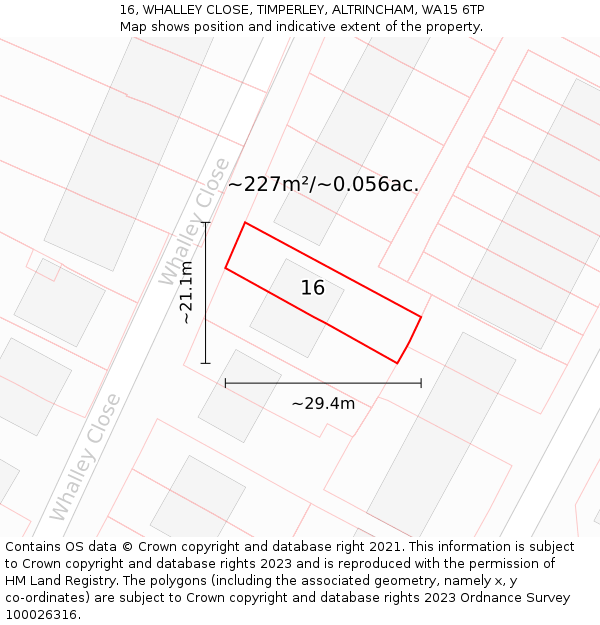 16, WHALLEY CLOSE, TIMPERLEY, ALTRINCHAM, WA15 6TP: Plot and title map