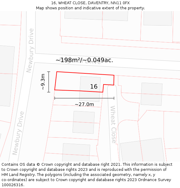 16, WHEAT CLOSE, DAVENTRY, NN11 0FX: Plot and title map