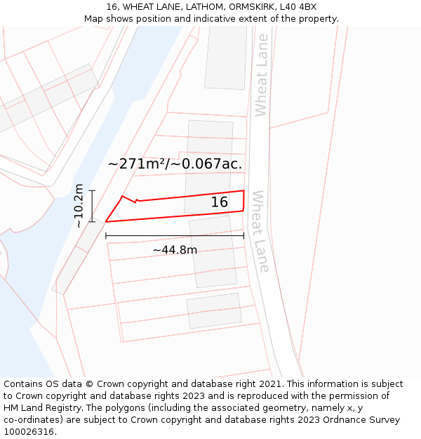 16, WHEAT LANE, LATHOM, ORMSKIRK, L40 4BX: Plot and title map