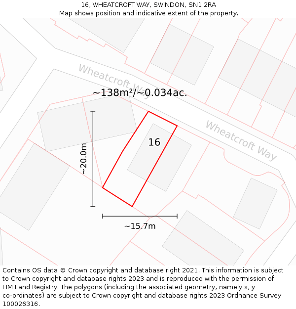 16, WHEATCROFT WAY, SWINDON, SN1 2RA: Plot and title map