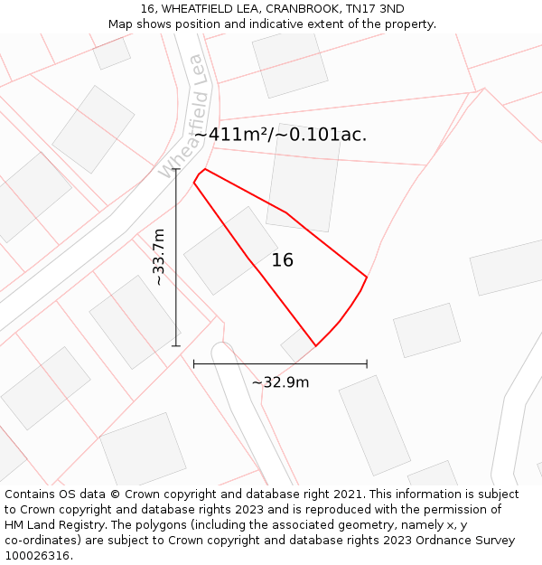 16, WHEATFIELD LEA, CRANBROOK, TN17 3ND: Plot and title map