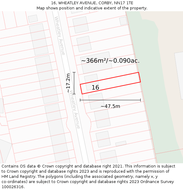 16, WHEATLEY AVENUE, CORBY, NN17 1TE: Plot and title map