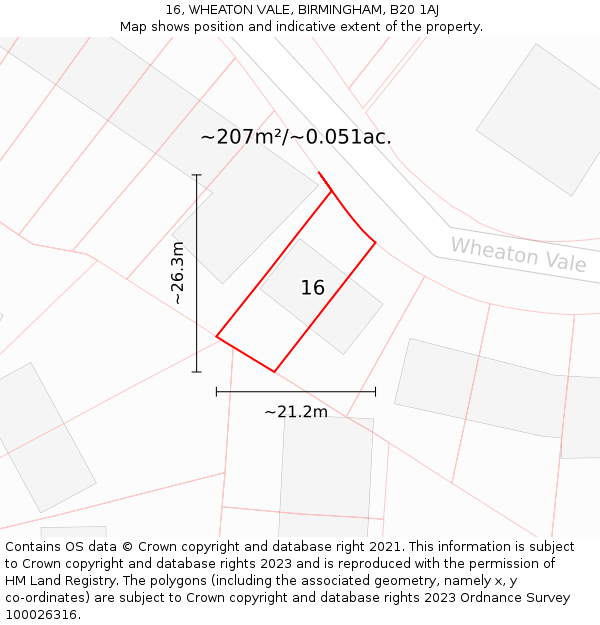 16, WHEATON VALE, BIRMINGHAM, B20 1AJ: Plot and title map