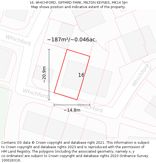 16, WHICHFORD, GIFFARD PARK, MILTON KEYNES, MK14 5JH: Plot and title map