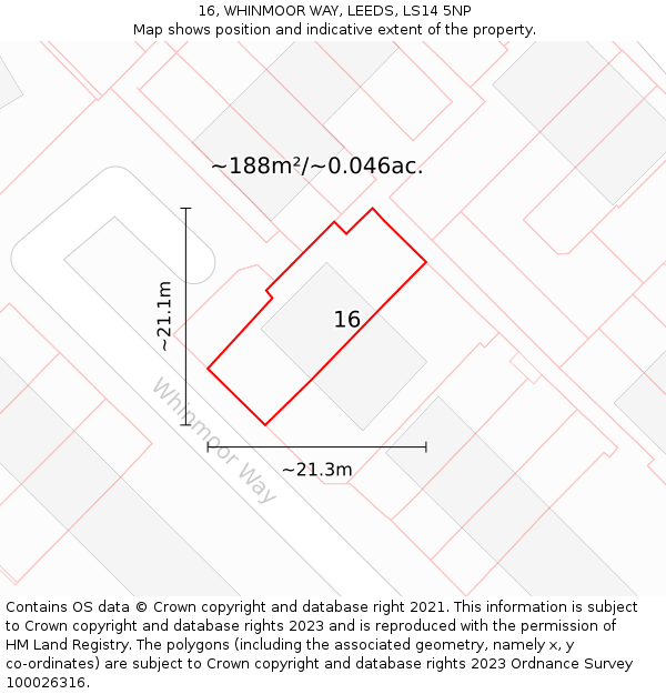 16, WHINMOOR WAY, LEEDS, LS14 5NP: Plot and title map